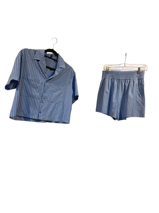 Vuori Pants - NWOT Vuori Striped Villa Shorts/ Button Short Sleeve Shirt Set BLUE/WHITE Size:M